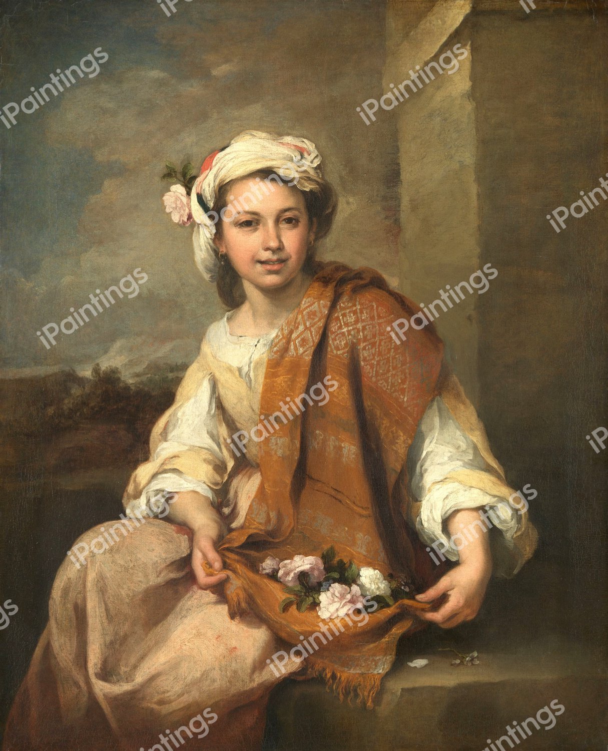 Spring - The Flower Girl. The painting by Bartolome Esteban Murillo