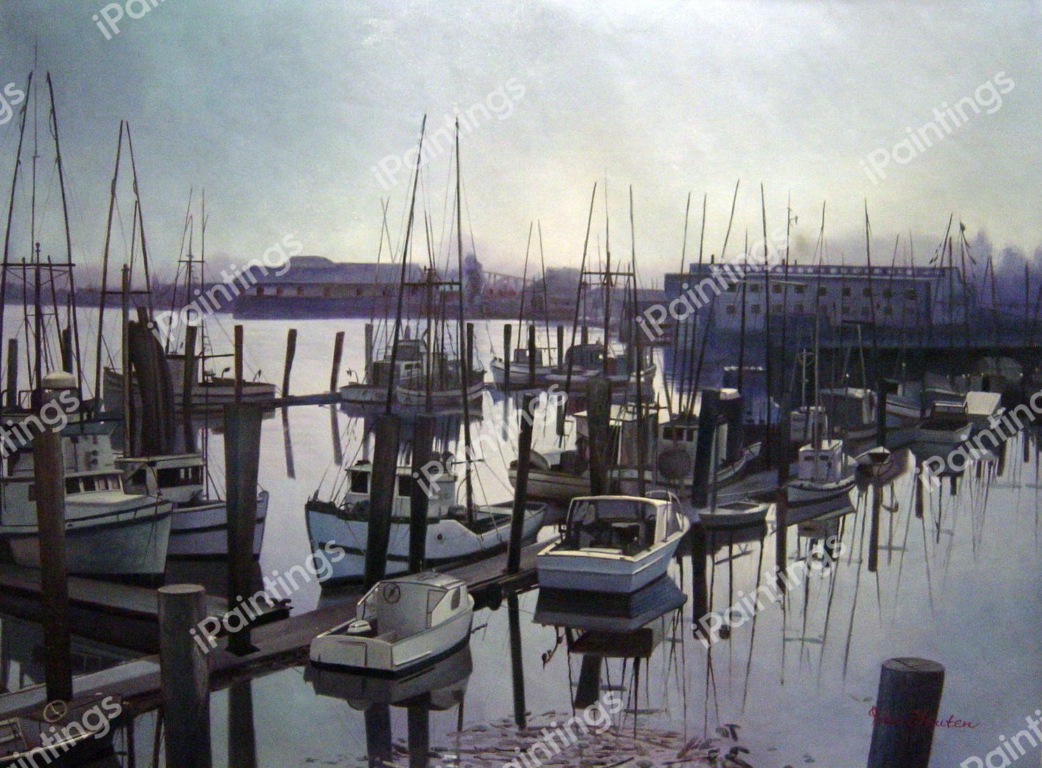 Boats At Dock Under A Beautiful Sky. The painting by Our Originals