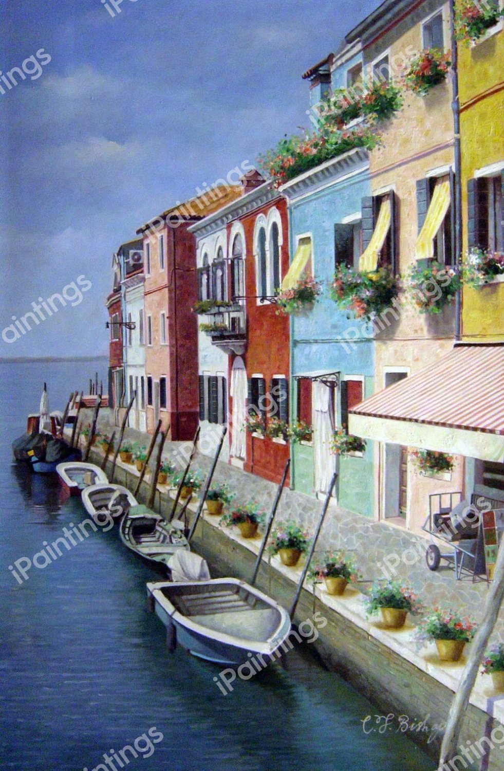Boats Moored In Burano-Venice, Italy. The painting by Our Originals