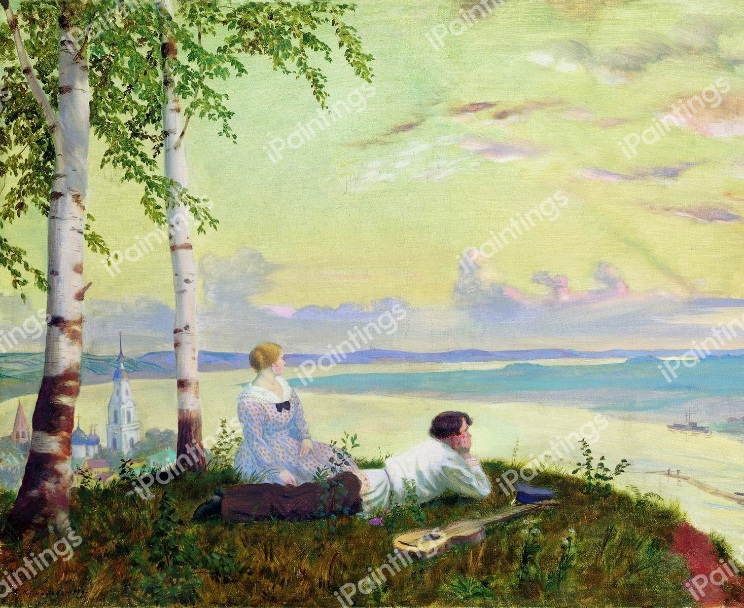 At Volga, 1912. The painting by Boris Mikhailovich Kustodiev