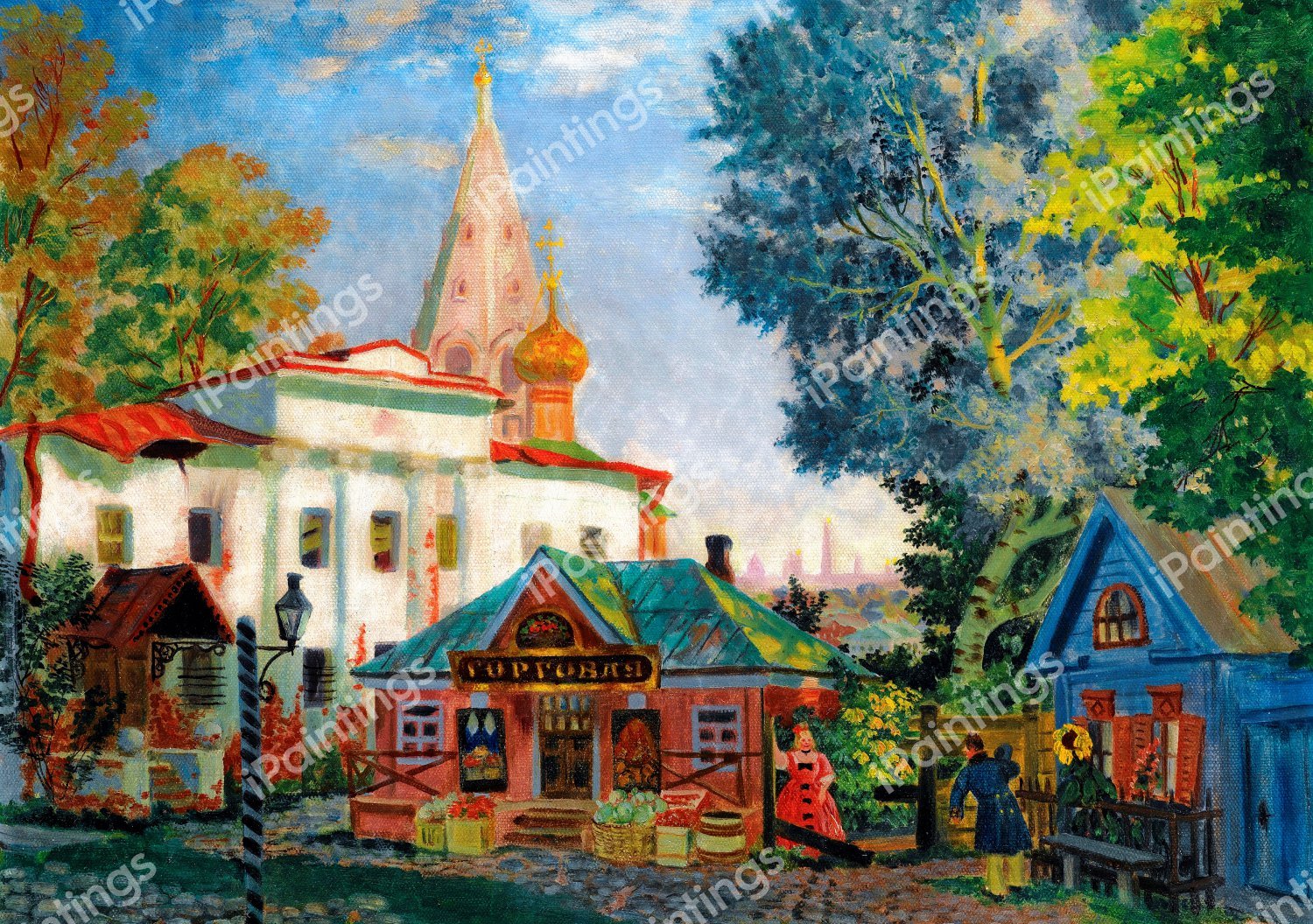 In the Provinces, 1920. The painting by Boris Mikhailovich Kustodiev