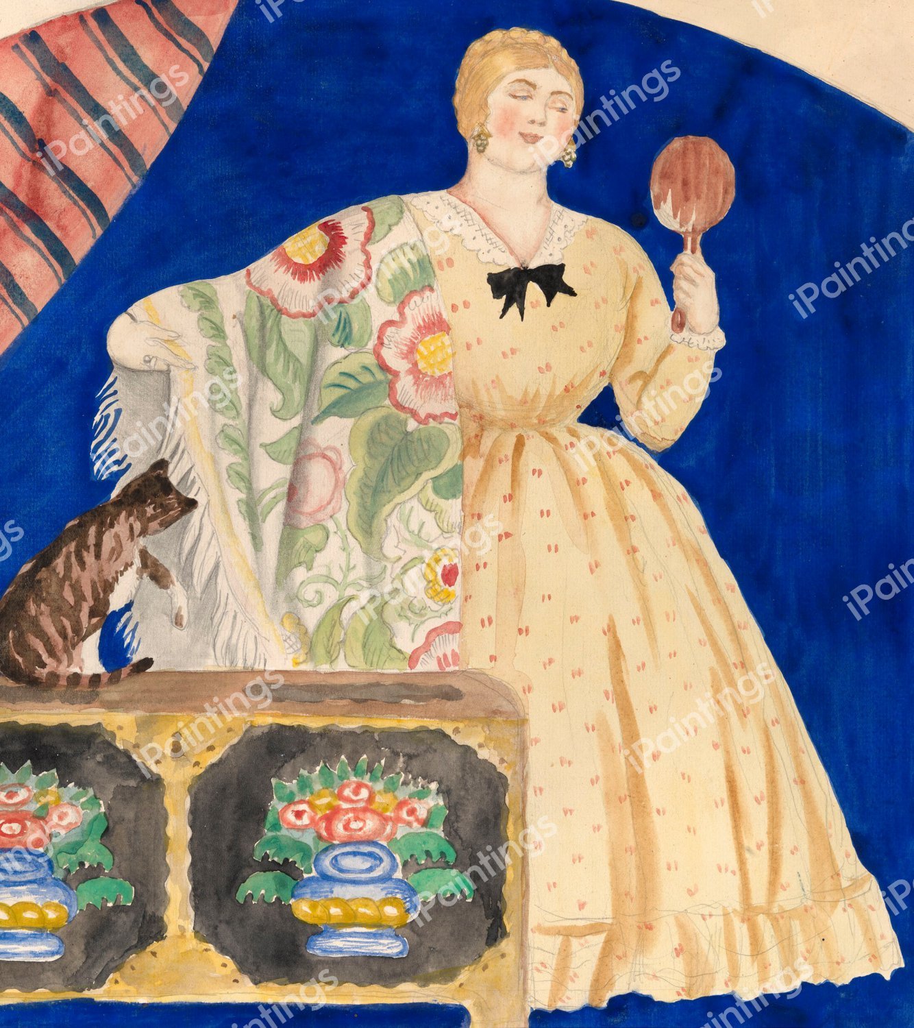 Merchant's Wife with a Mirror, 1922. The painting by Boris Mikhailovich Kustodiev