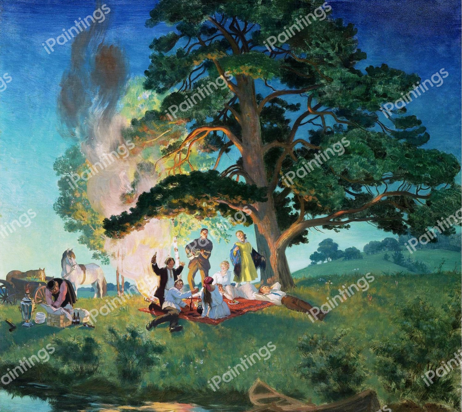 Picnic, 1920. The painting by Boris Mikhailovich Kustodiev