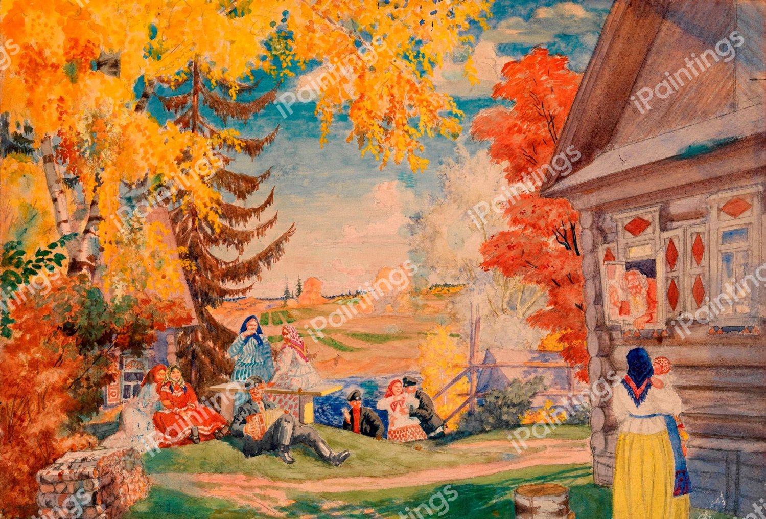 Set Design for Alexander Neverov's "Peasant Women", 1920. The painting by Boris Mikhailovich Kustodiev