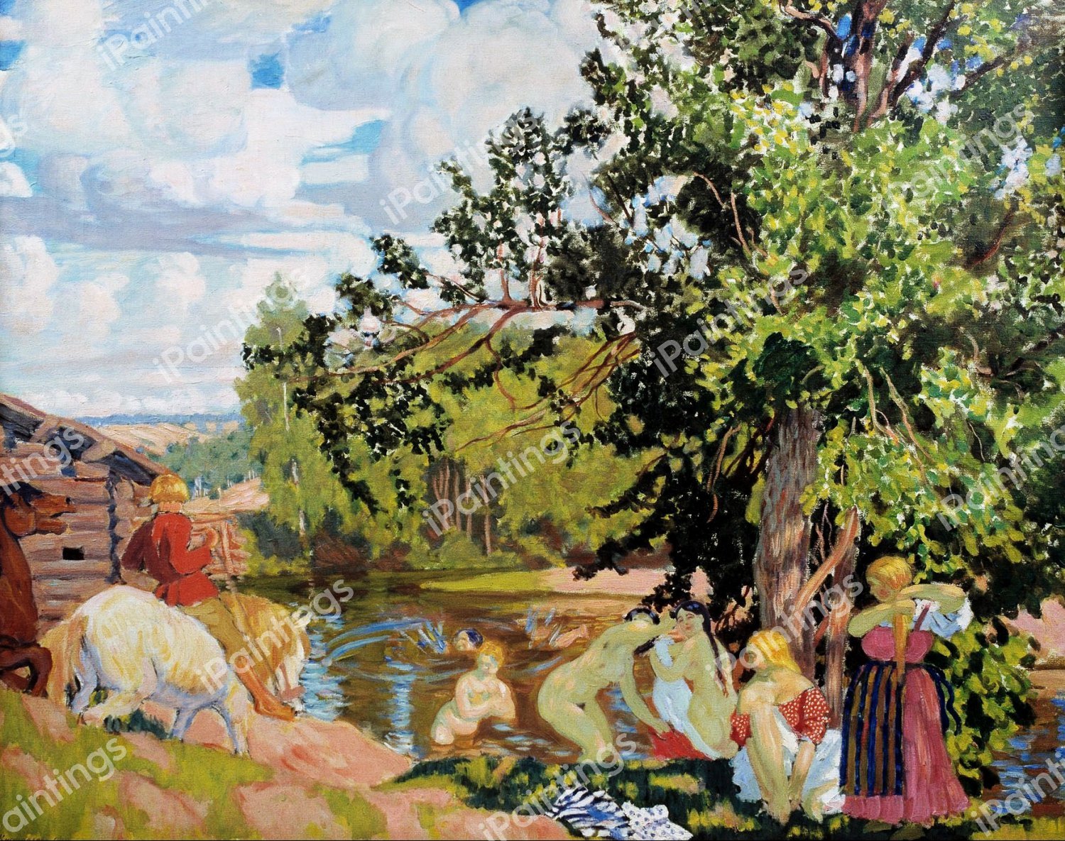 The Bath, 1910. The painting by Boris Mikhailovich Kustodiev