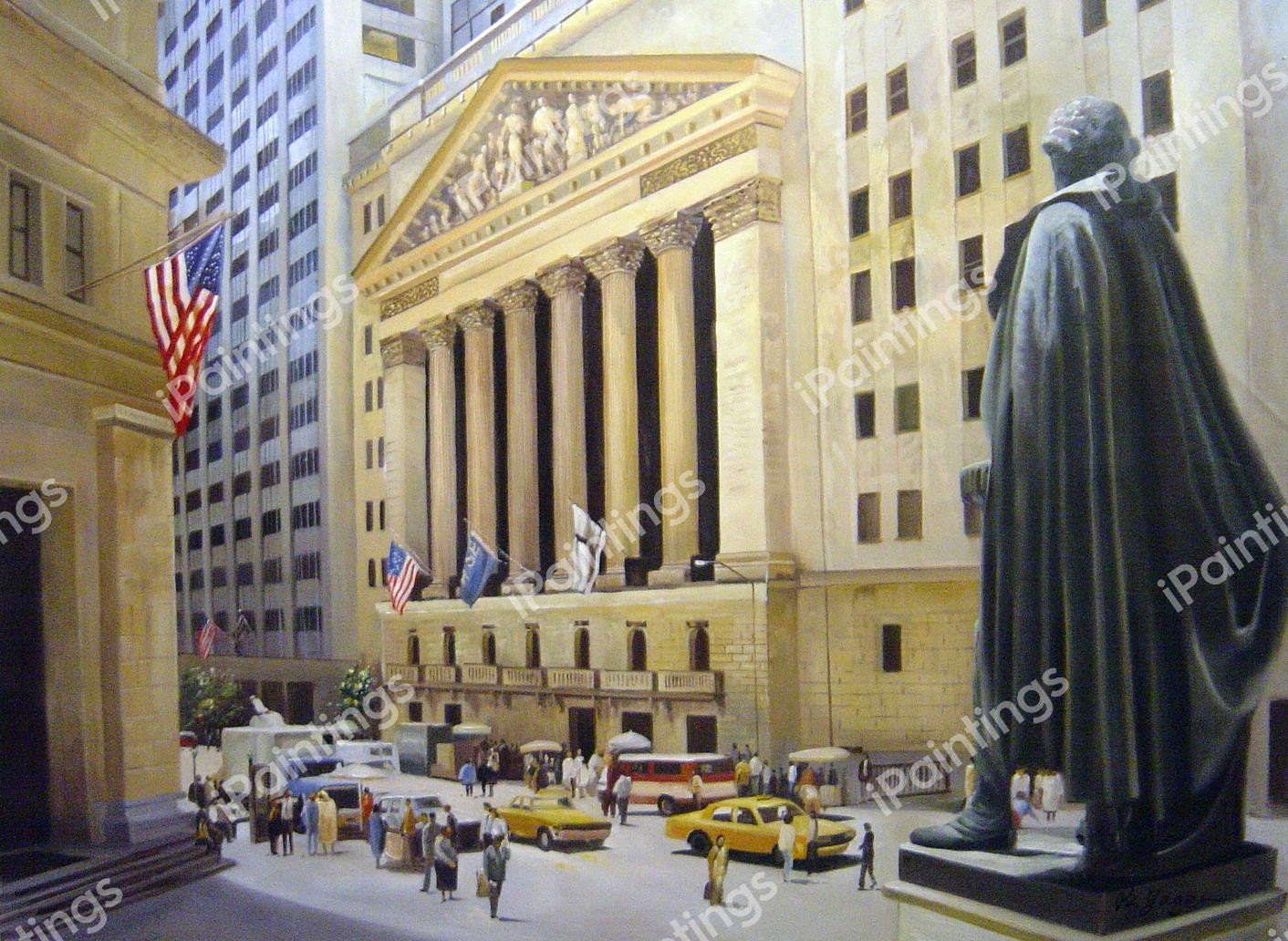 Bustling Day On Wall Street. The painting by Our Originals