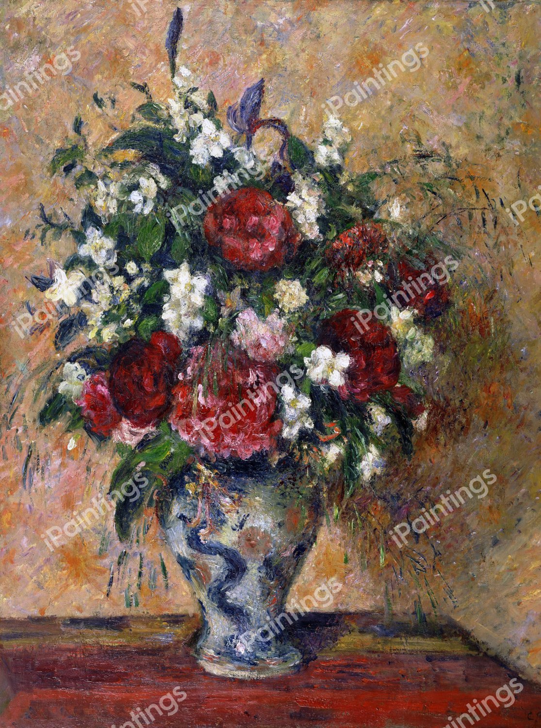 A Still Life with Peonies and Mock Orange. The painting by Camille Pissarro