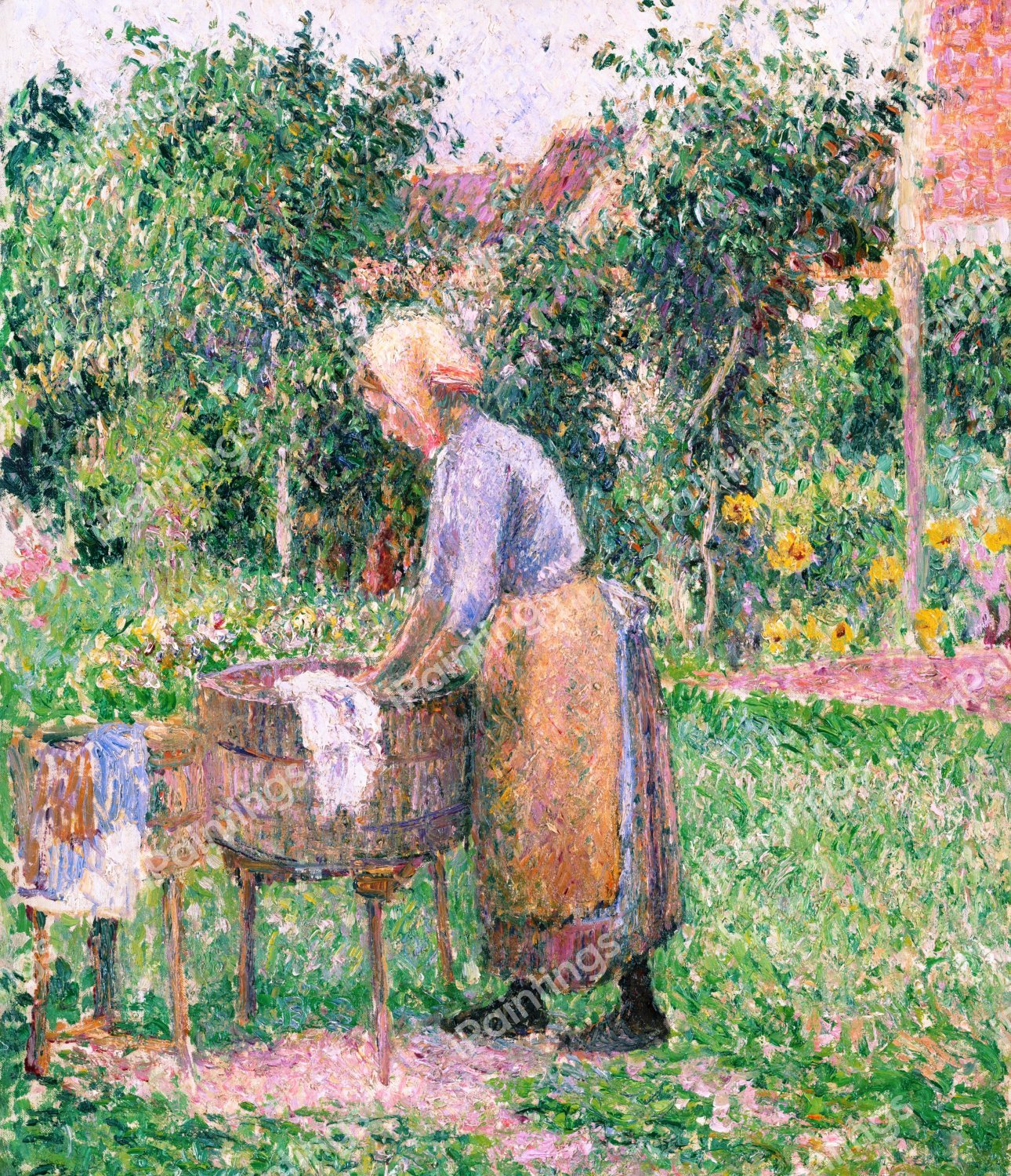 A Washerwoman at Eragny. The painting by Camille Pissarro