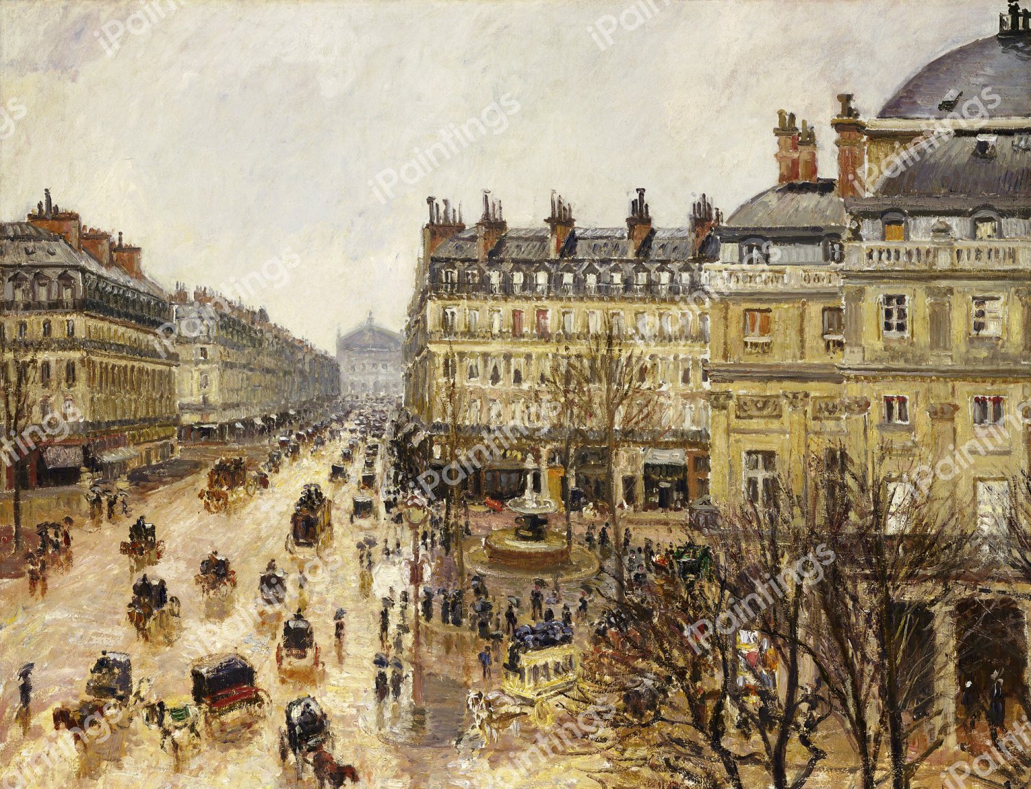 At the Place du Theatre Francais, Paris: Rain. The painting by Camille Pissarro