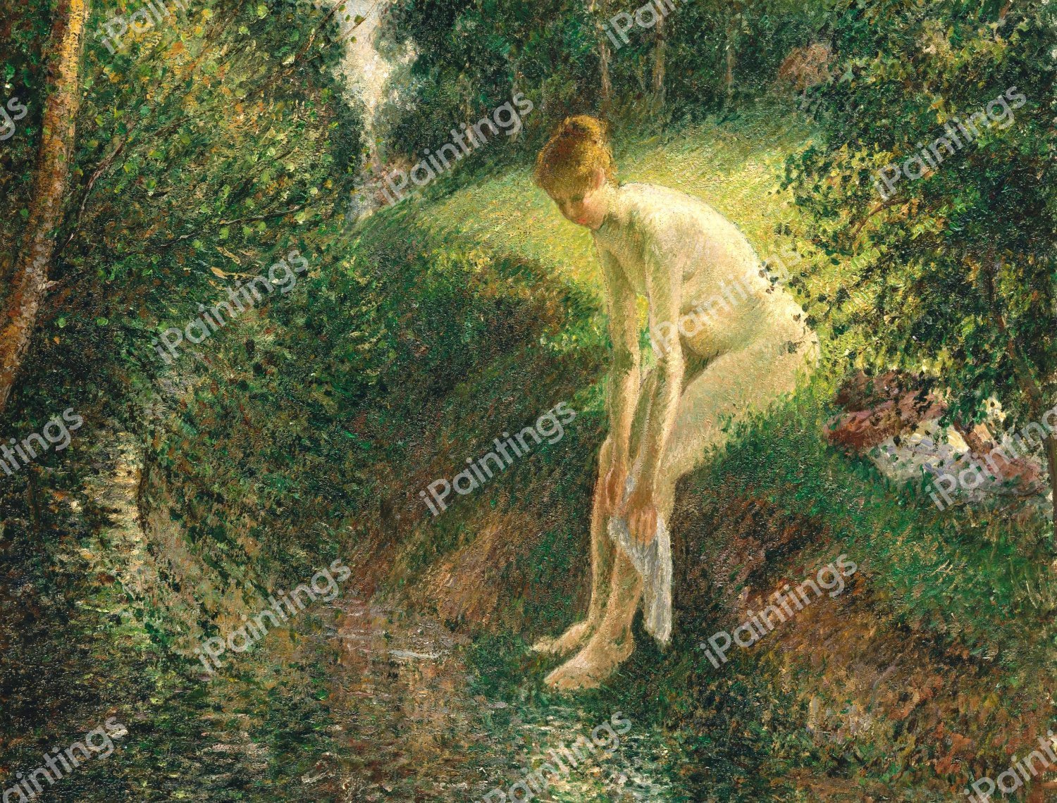 Bather in the Woods. The painting by Camille Pissarro