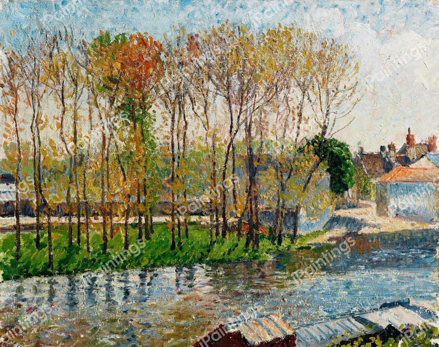 Bords du Loing a Moret. The painting by Camille Pissarro