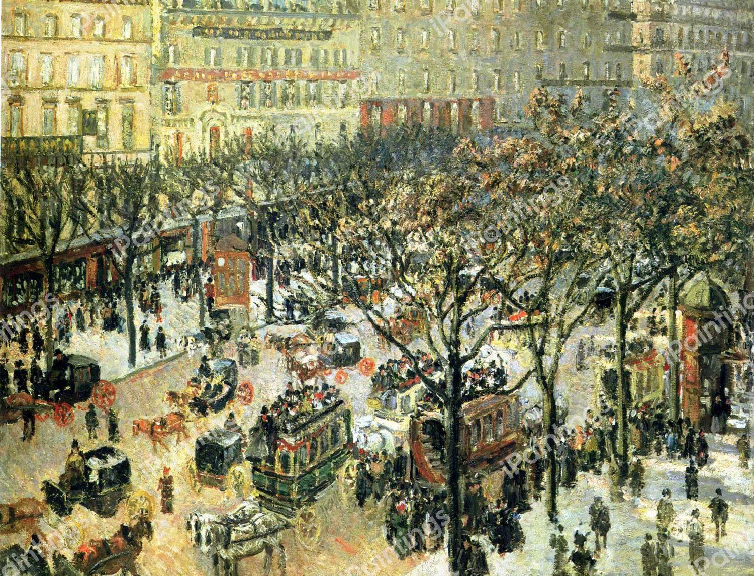 Boulevard des Italiens, Morning, Sunlight. The painting by Camille Pissarro