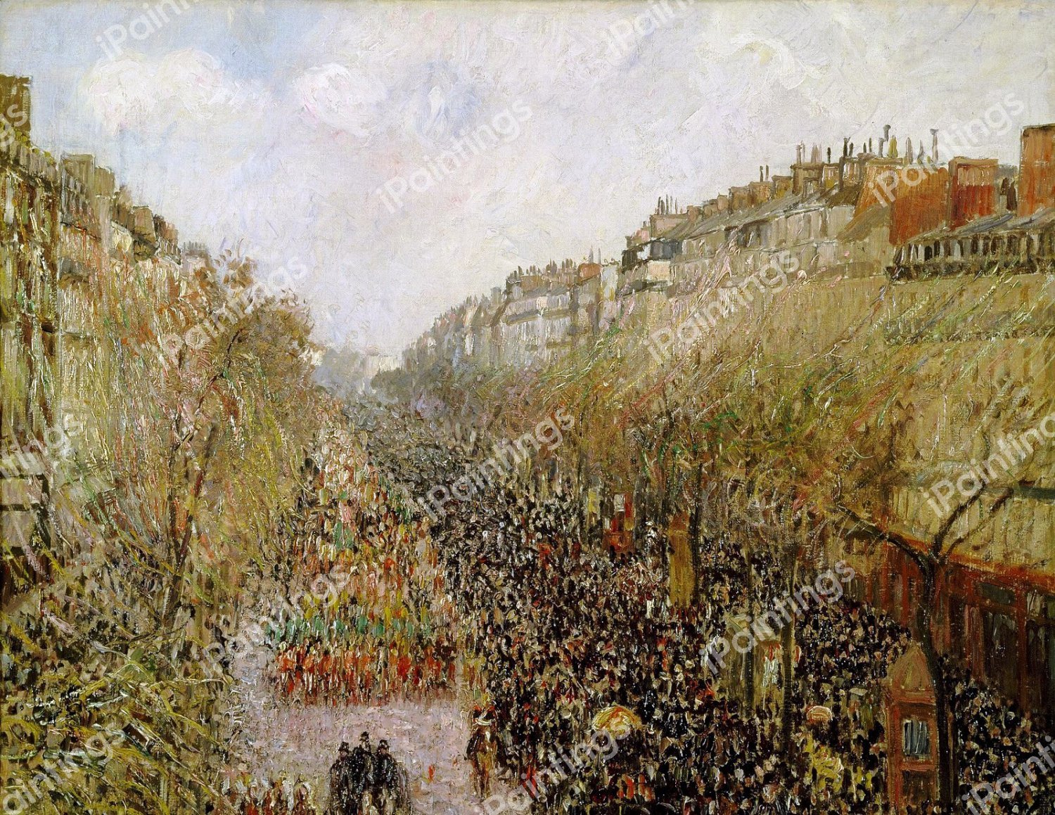Boulevard Montmartre, Mardi Gras. The painting by Camille Pissarro