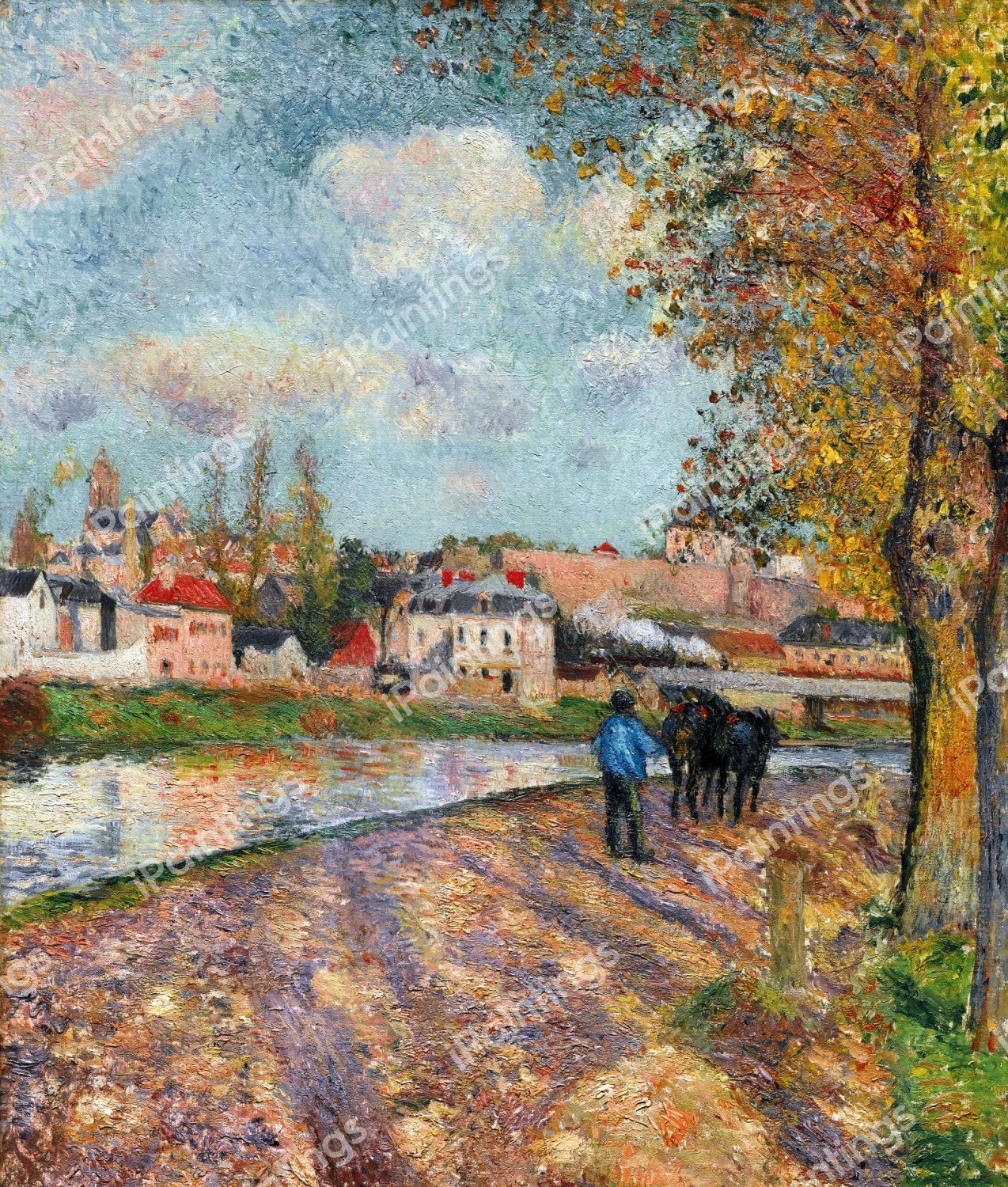 Chemin de L'ecluse, Saint-Ouen-L'aumone. The painting by Camille Pissarro