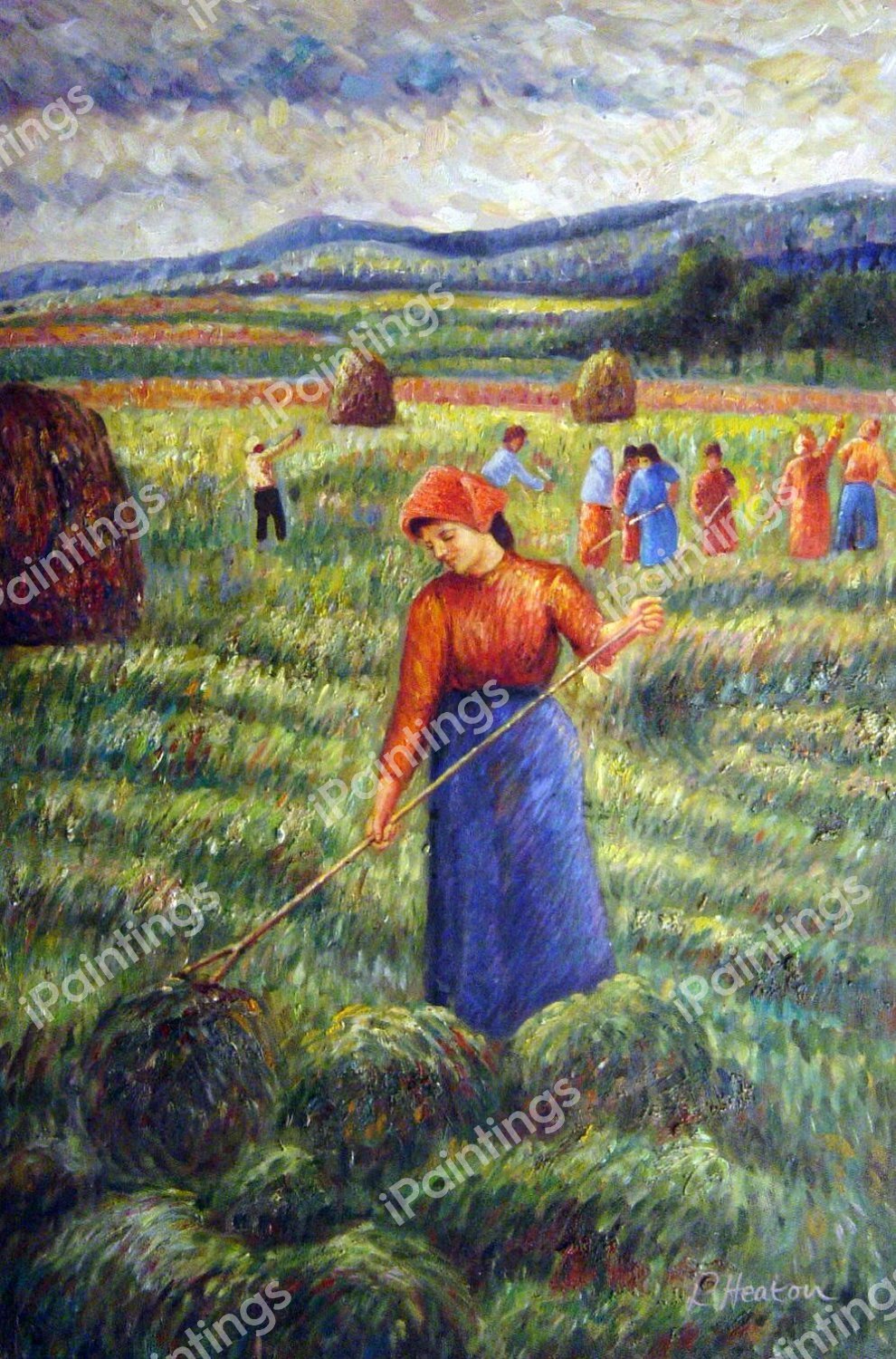 Haymakers At Eragny. The painting by Camille Pissarro