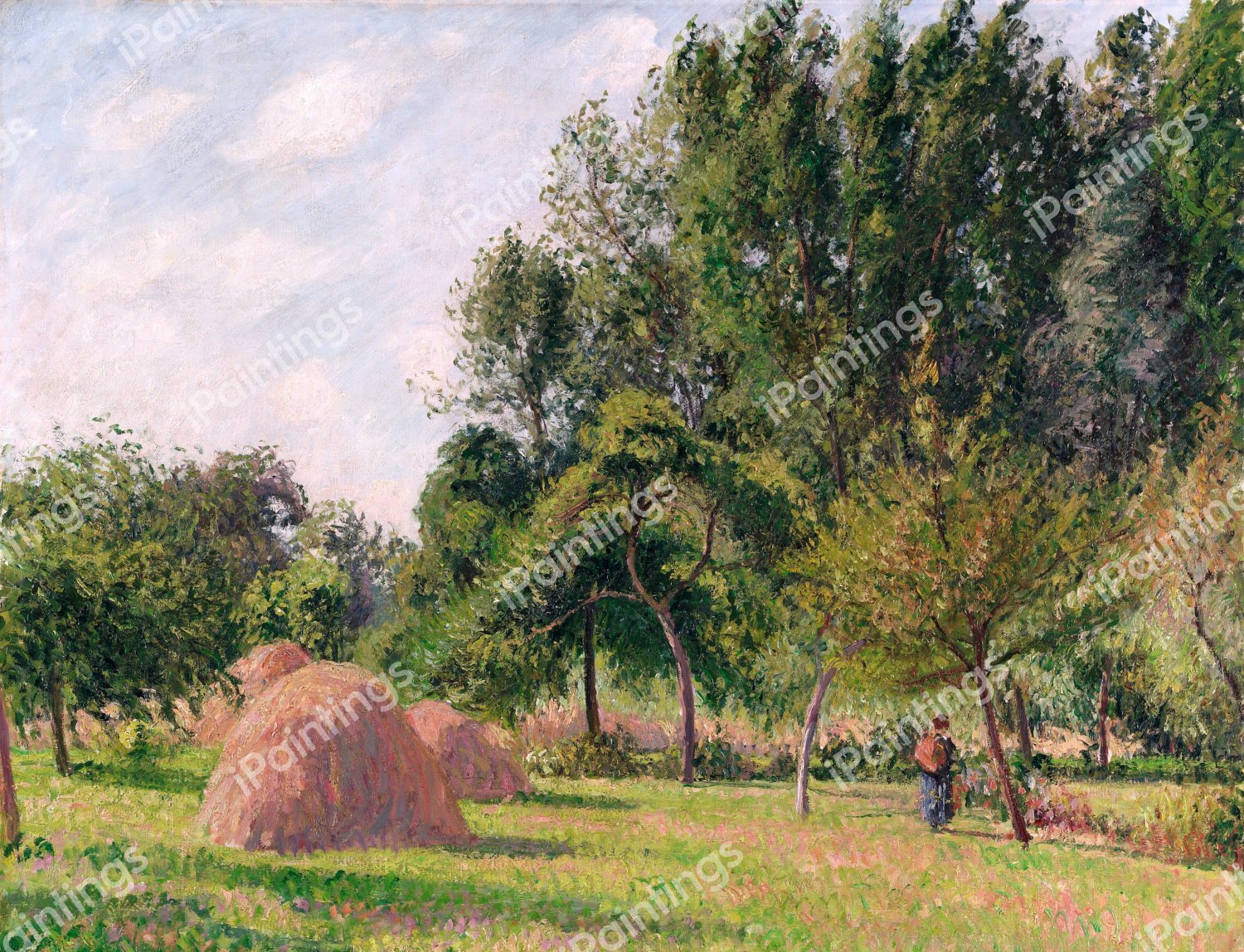 Haystacks, Morning, Éragny. The painting by Camille Pissarro