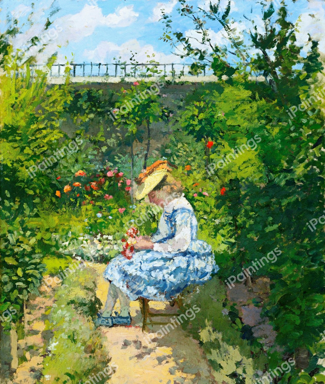 Jeanne Pissarro Assise au Jardin, Pontoise. The painting by Camille Pissarro