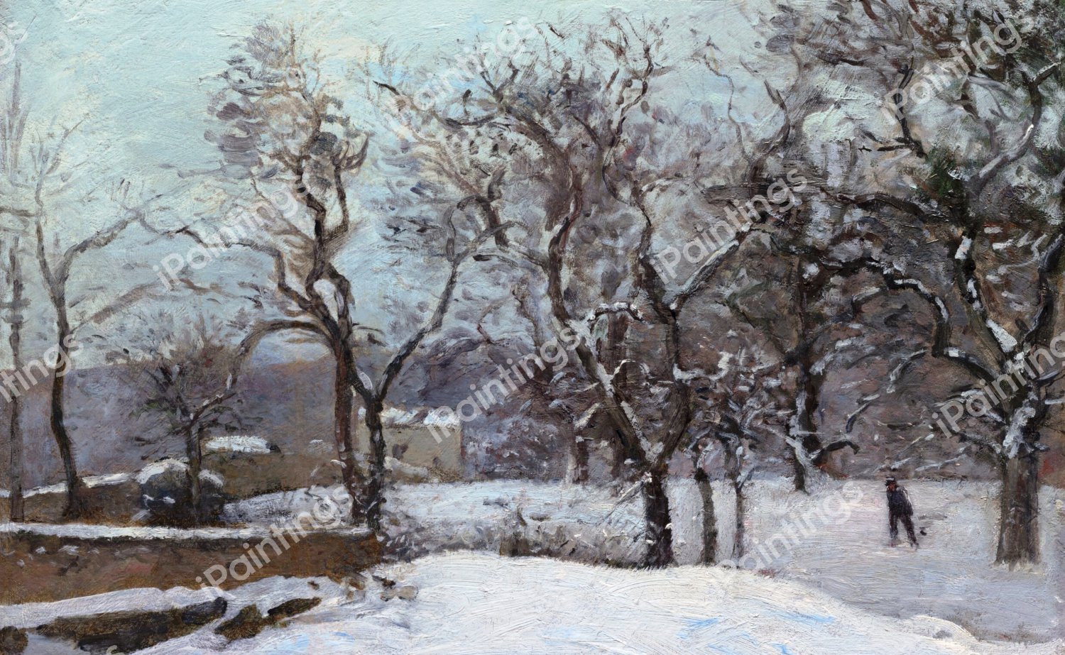 La Neige a Louveciennes. The painting by Camille Pissarro