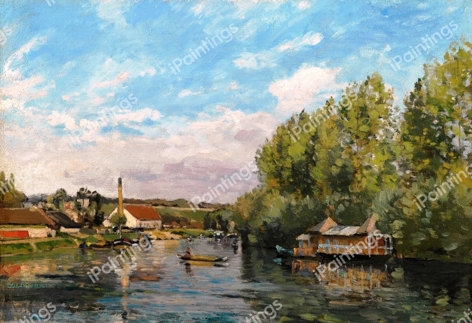 La Seine a Port-Marly. The painting by Camille Pissarro