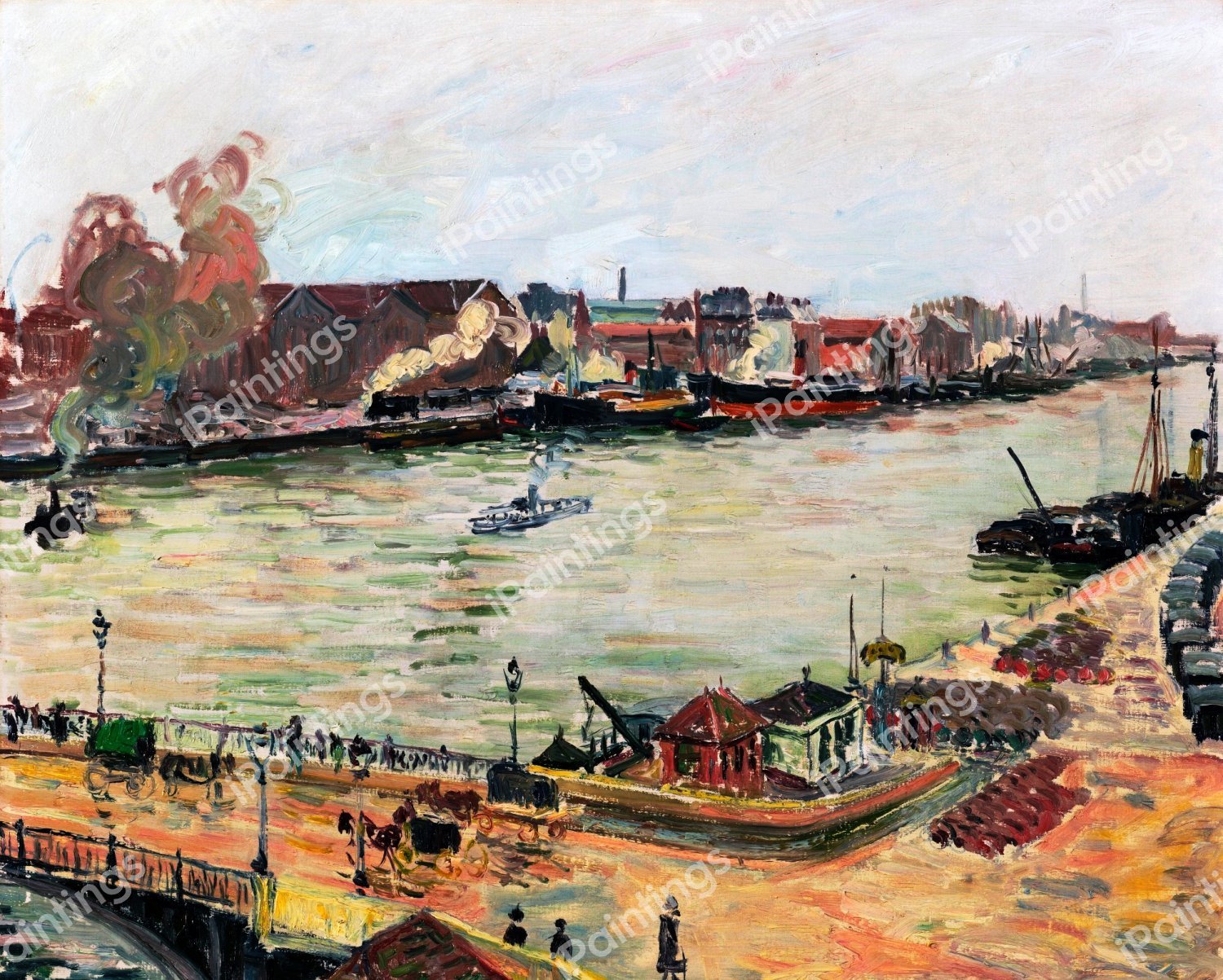 La Seine a Rouen, Pont de Boieldieu. The painting by Camille Pissarro