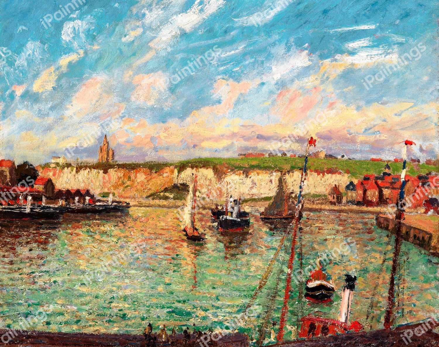 L'Avant-Port de Dieppe, Apres-Midi, Temps Lumineux. The painting by Camille Pissarro