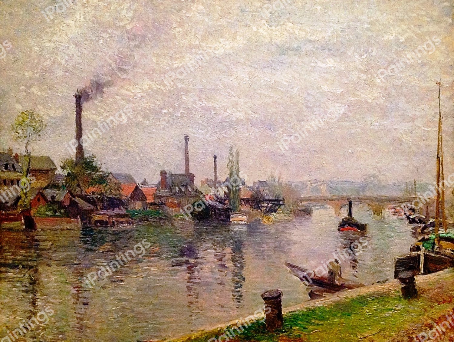 L'Ille Lacrois A Rouen. The painting by Camille Pissarro