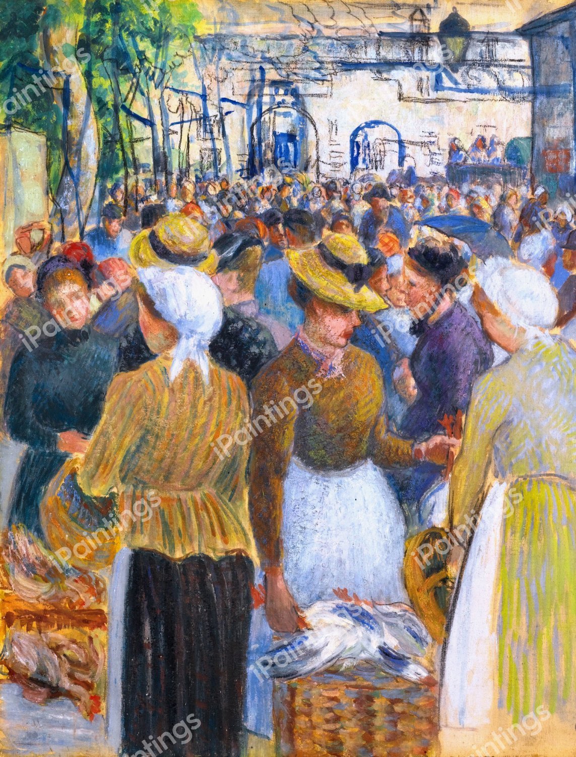 Marche a la Volaille a Gisors. The painting by Camille Pissarro