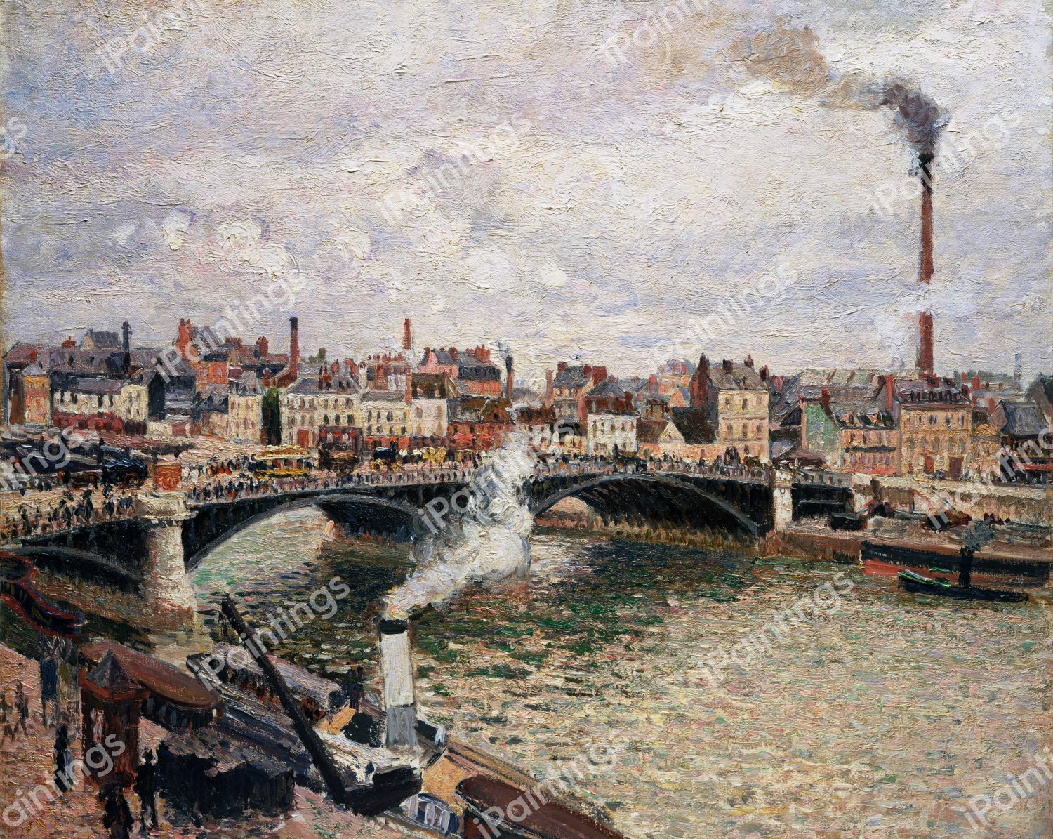 Morning, An Overcast Day, Rouen. The painting by Camille Pissarro