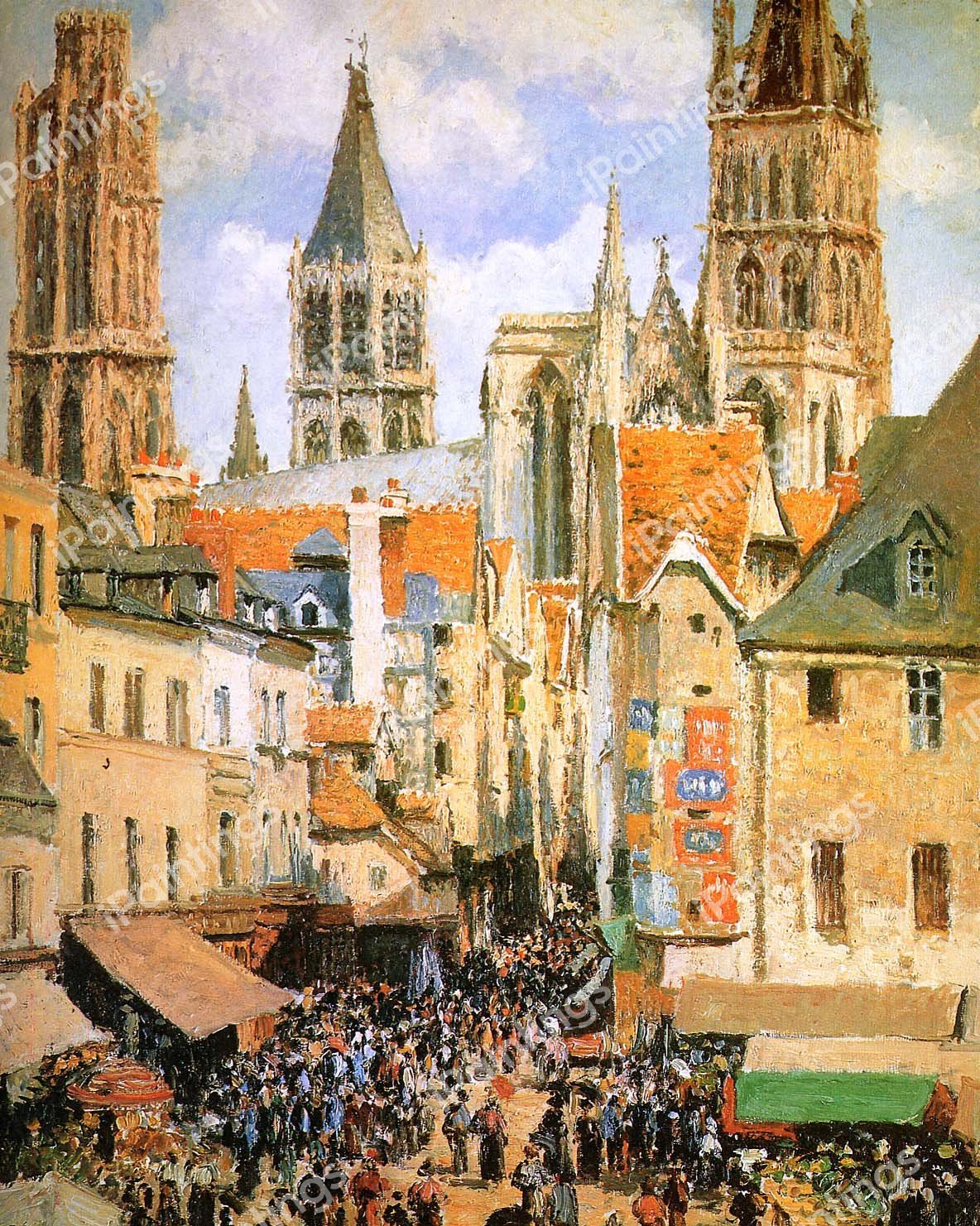 Old Market at Rouen. The painting by Camille Pissarro