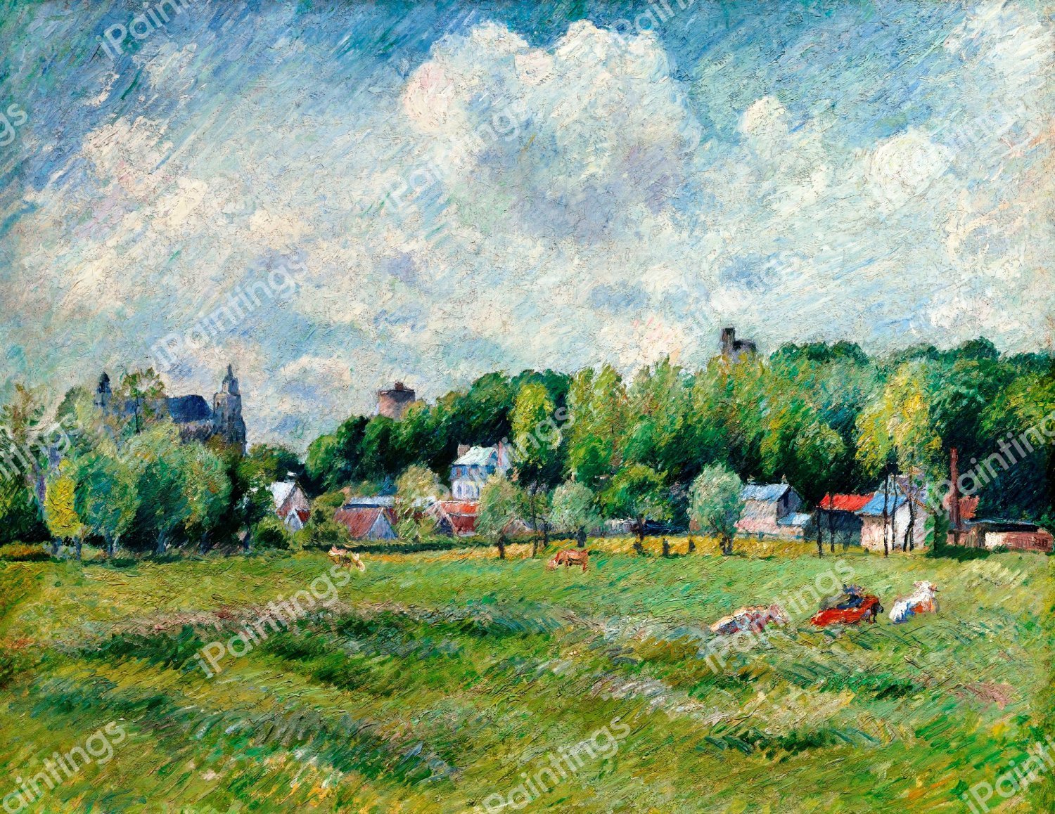 Prairies a Gisors. The painting by Camille Pissarro