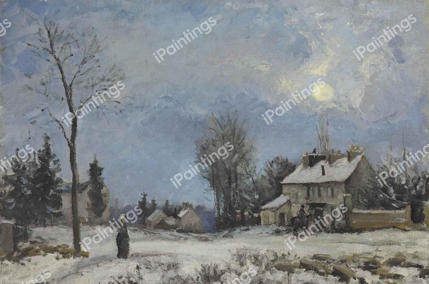 Street in the Snow, Louveciennes. The painting by Camille Pissarro