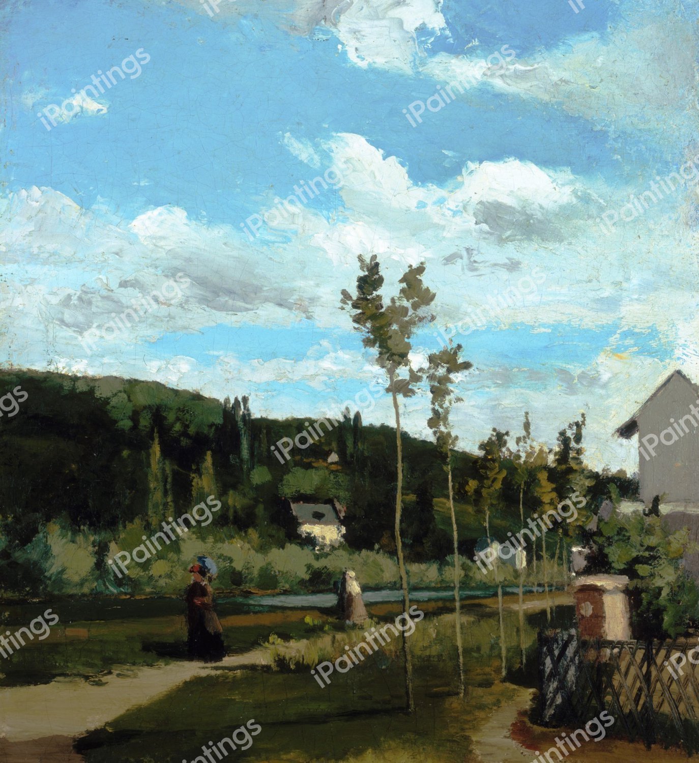 Strollers on a Country Road. The painting by Camille Pissarro