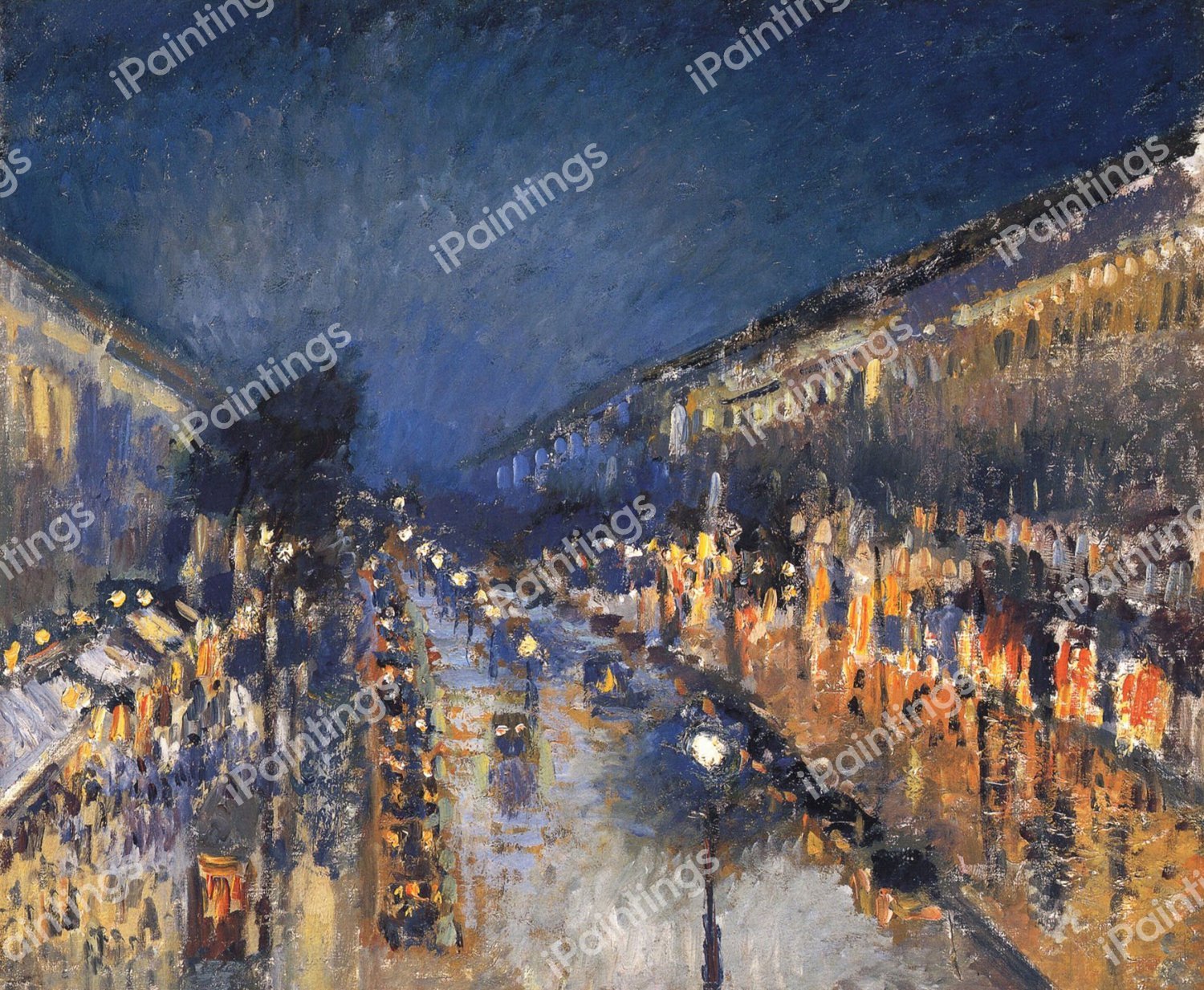 The Boulevard Montmartre at Night. The painting by Camille Pissarro