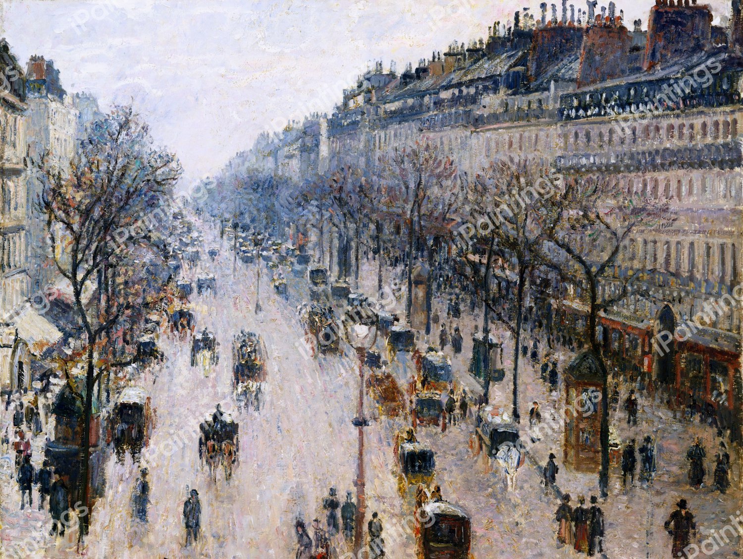 The Boulevard Montmartre on a Winter Morning. The painting by Camille Pissarro