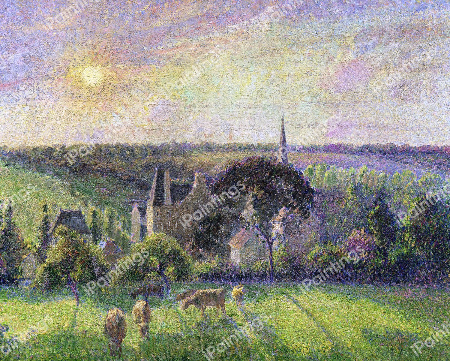 The Church and Farm of Eragny. The painting by Camille Pissarro