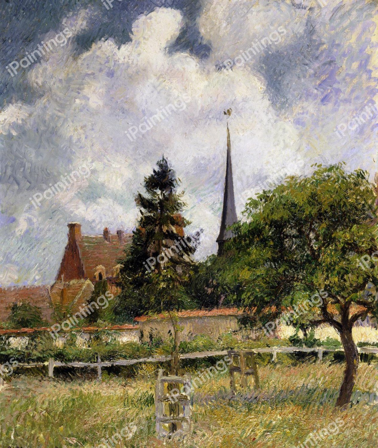 The Church at Eragny. The painting by Camille Pissarro