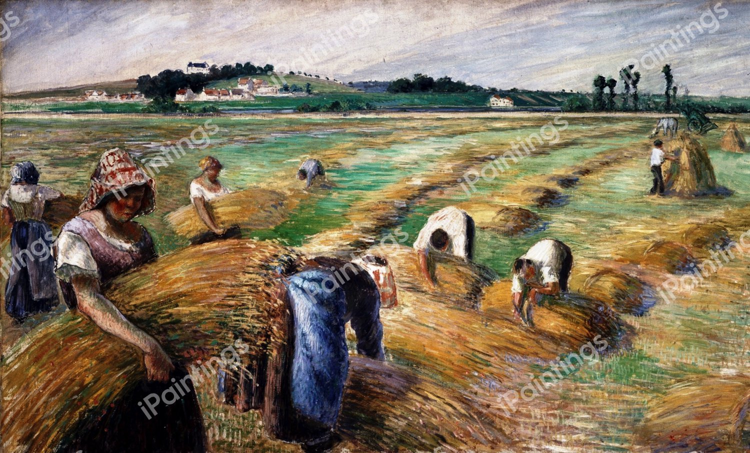 The Harvest. The painting by Camille Pissarro