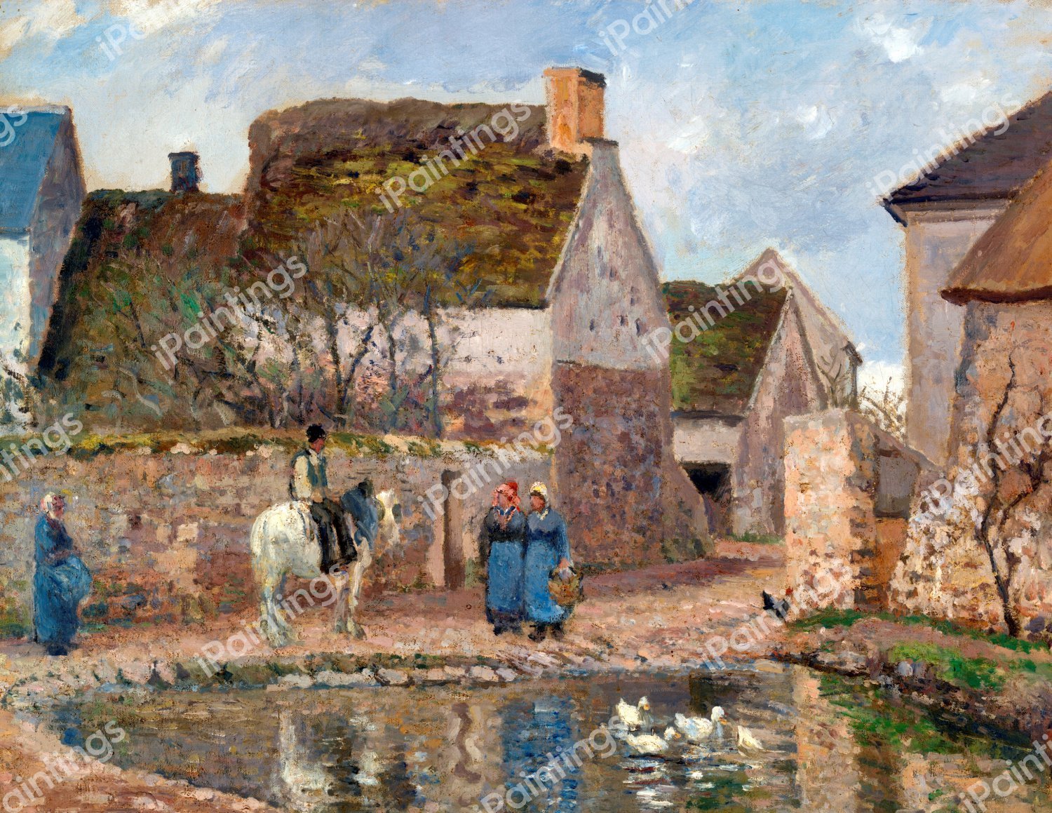 The Pond at Ennery. The painting by Camille Pissarro