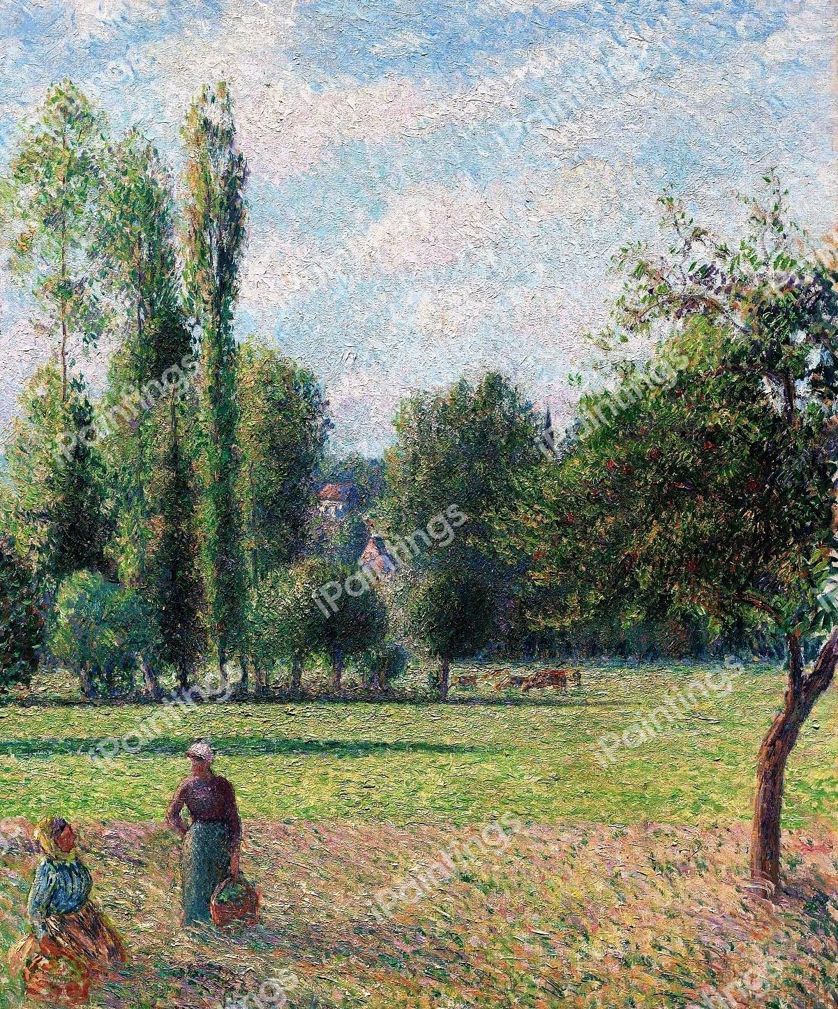 Two Peasant Women in a Meadow. The painting by Camille Pissarro
