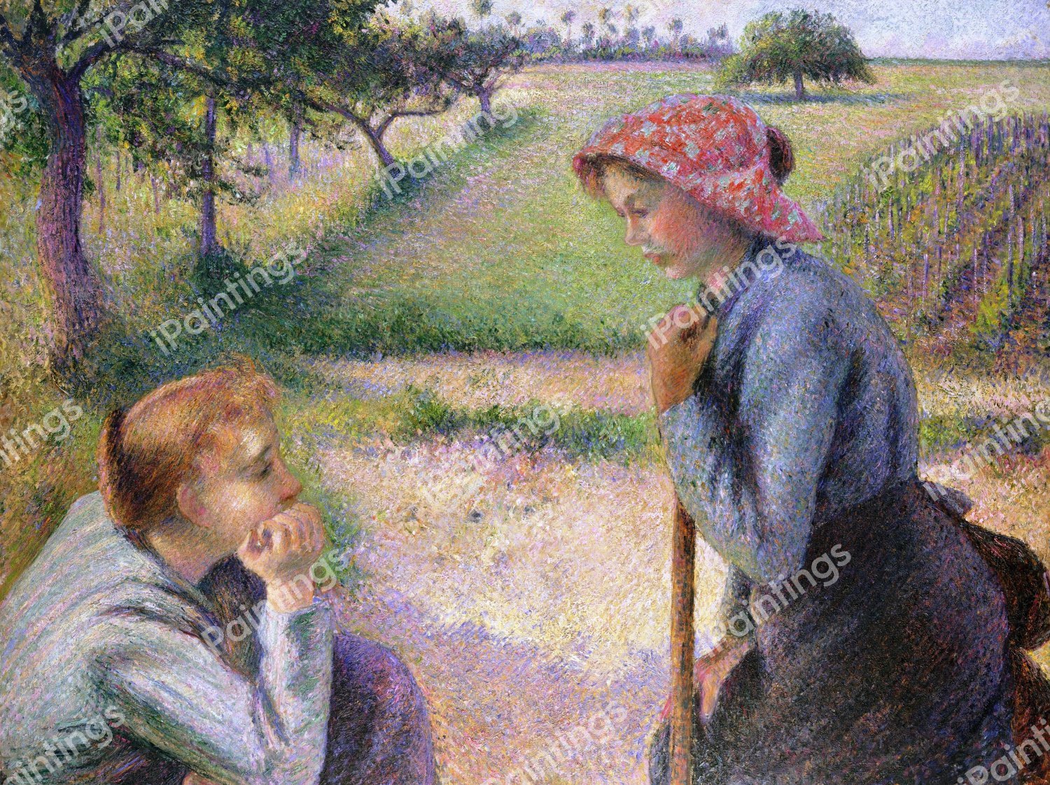 Two Young Peasant Women. The painting by Camille Pissarro