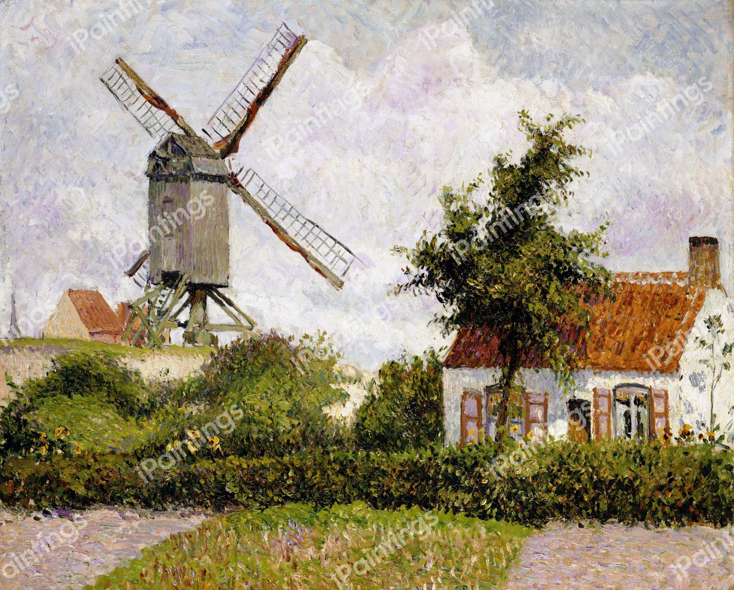 Windmill at Knokke, Belgium. The painting by Camille Pissarro