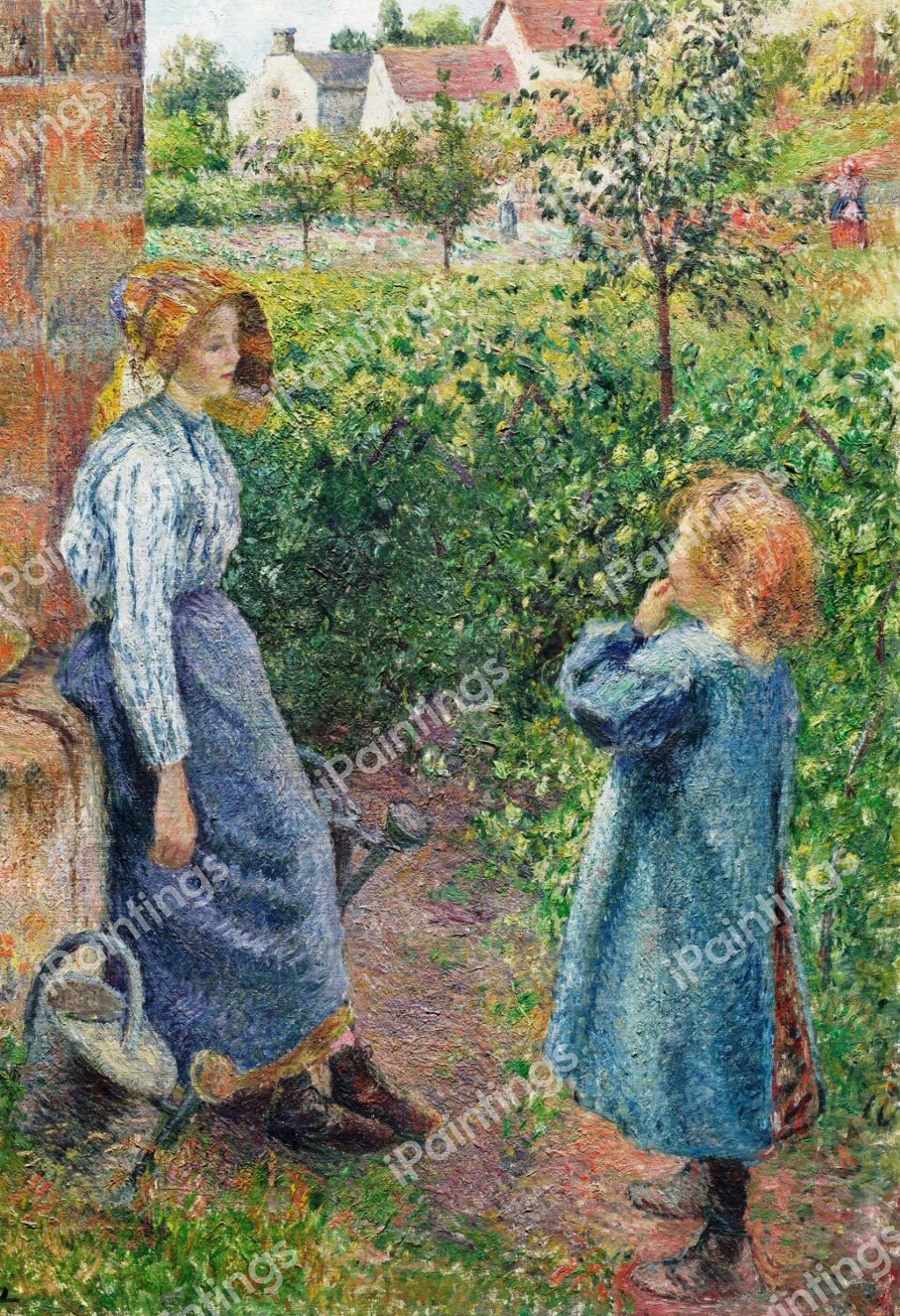 Woman and Child at the Well. The painting by Camille Pissarro