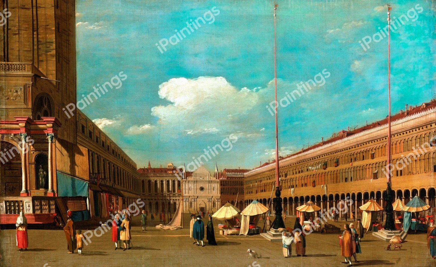 View of Piazza San Marco Venice, looking West from South of the Central Line. The painting by Canaletto