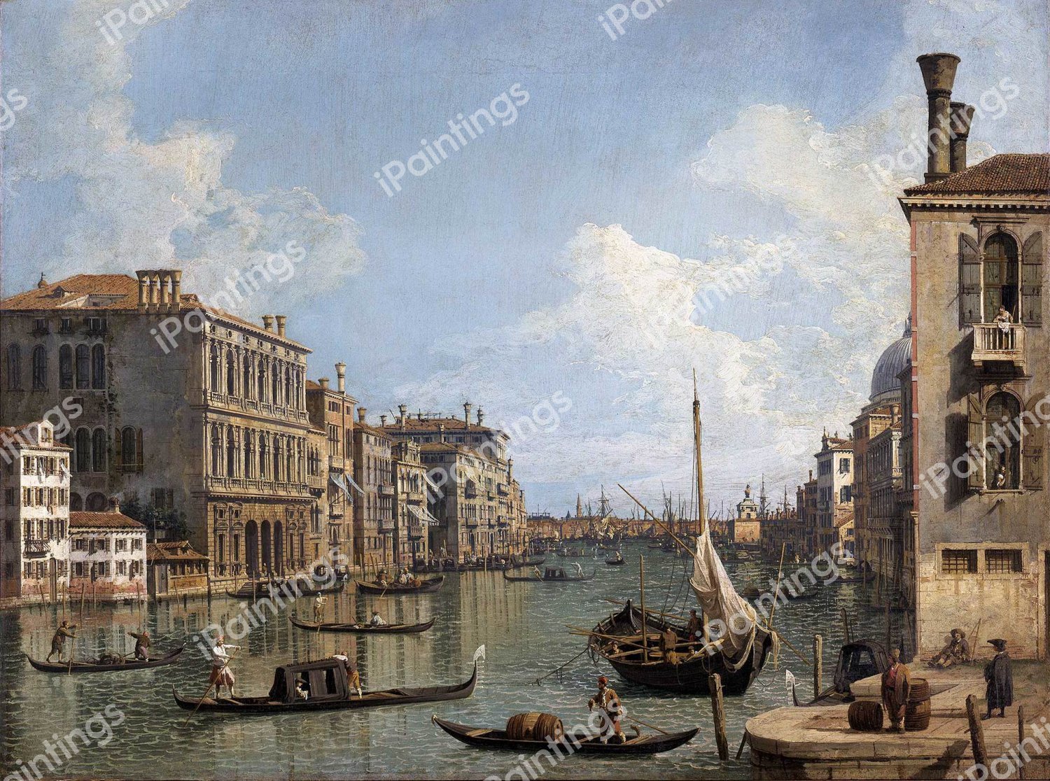 View of the Grand Canal looking toward the Punta della Dogana from Campo Sant’Ivo. The painting by Canaletto