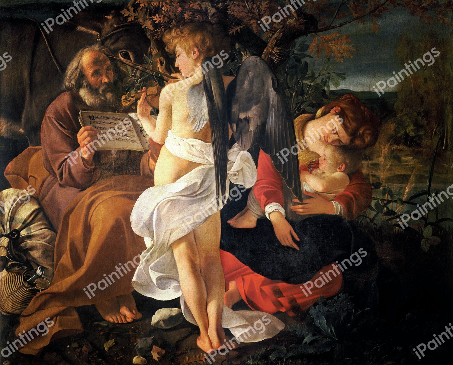 Rest on the Flight to Egypt. The painting by Caravaggio