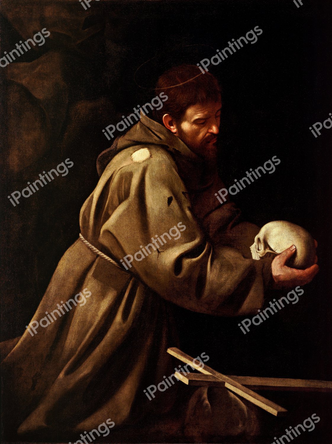 Saint Francis In Prayer. The painting by Caravaggio