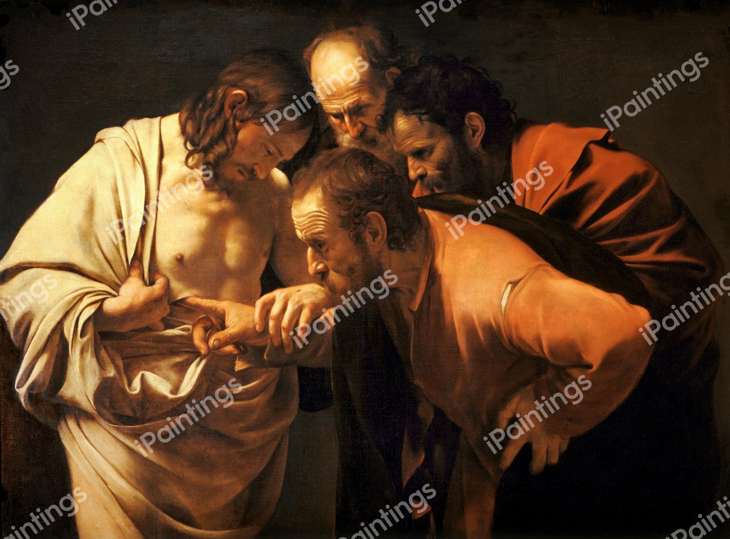 The Incredulity of St Thomas. The painting by Caravaggio