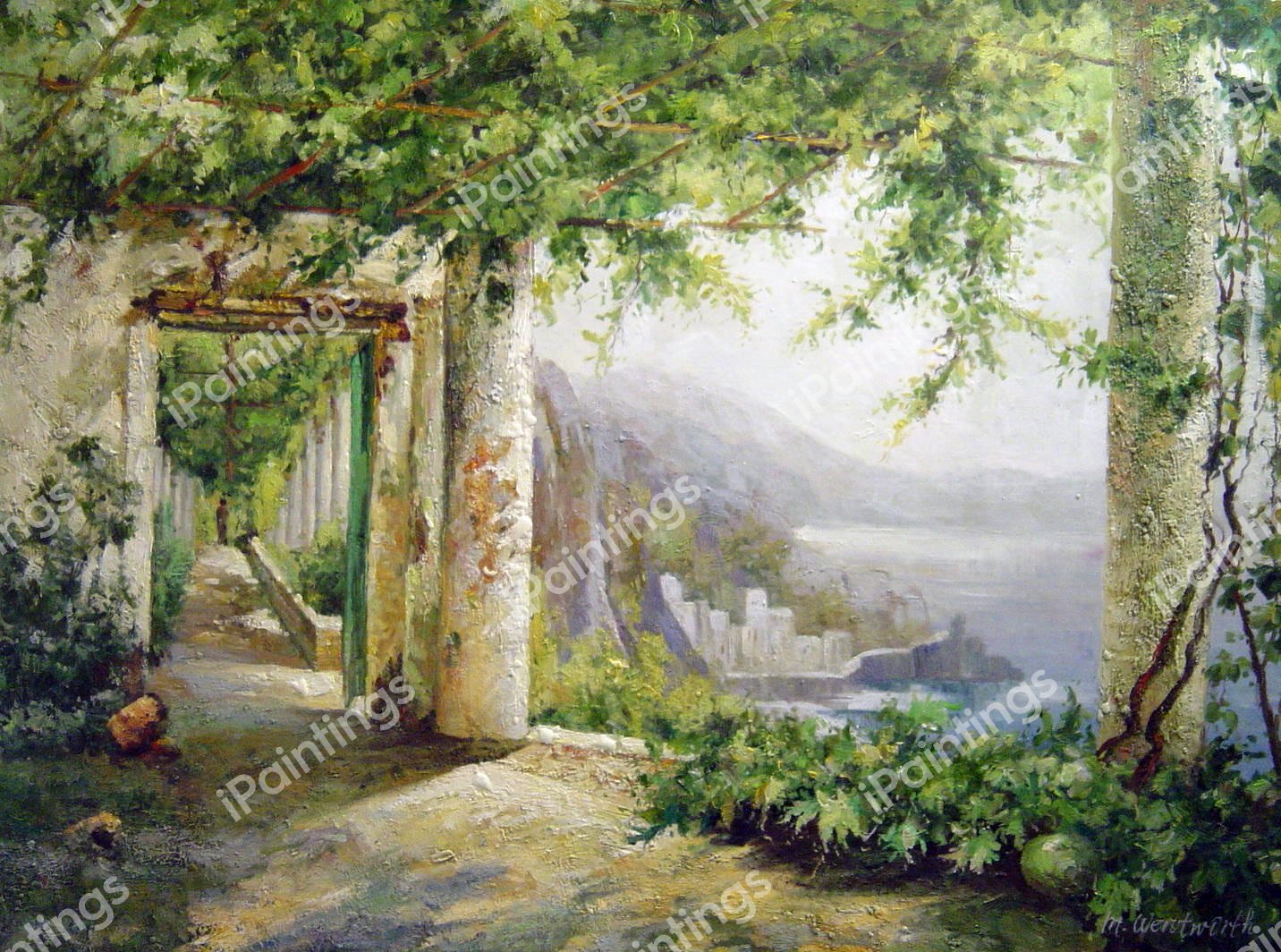 A View To The Amalfi Coast. The painting by Carl Frederic Aagaard