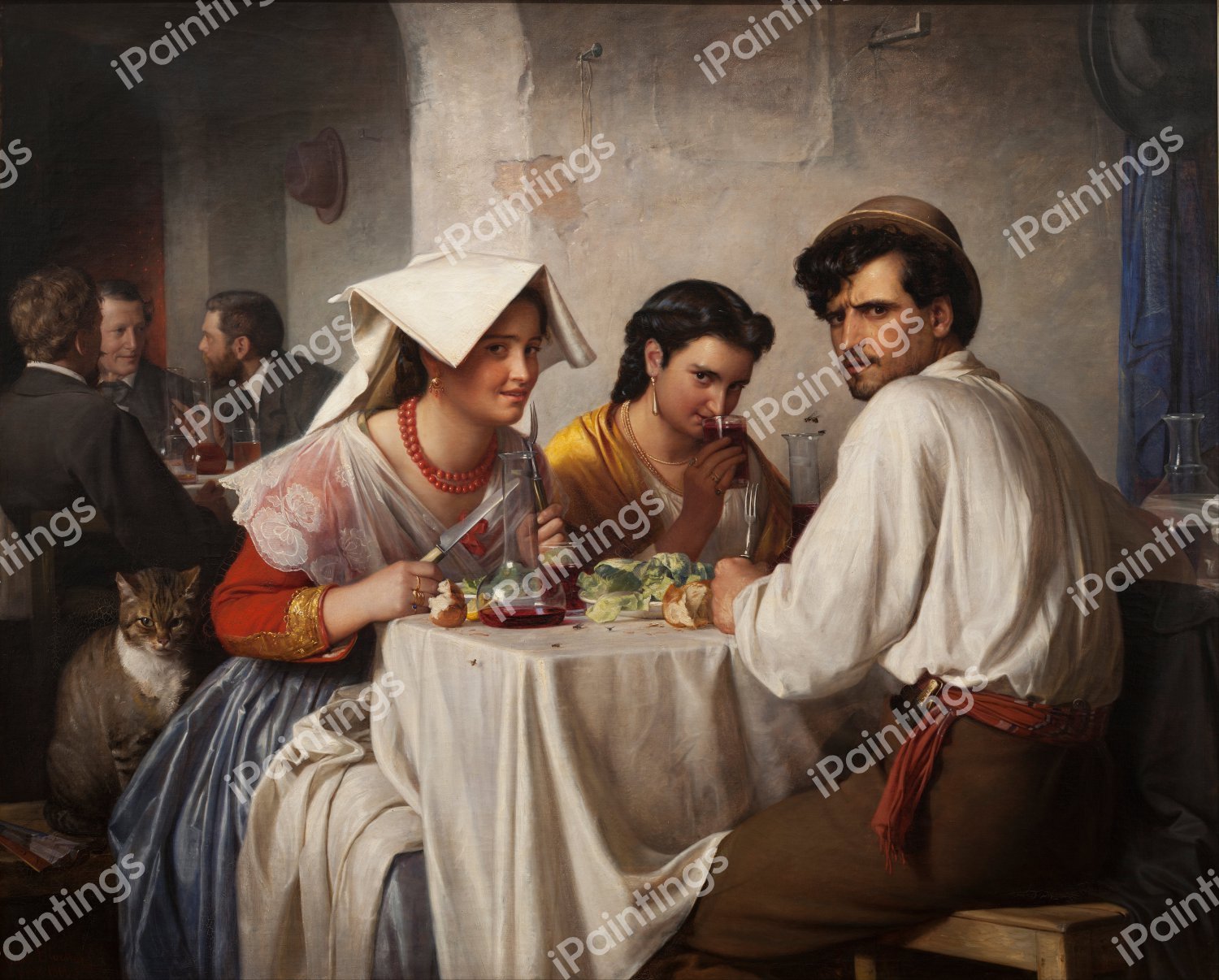 In a Roman Osteria. The painting by Carl Heinrich Bloch