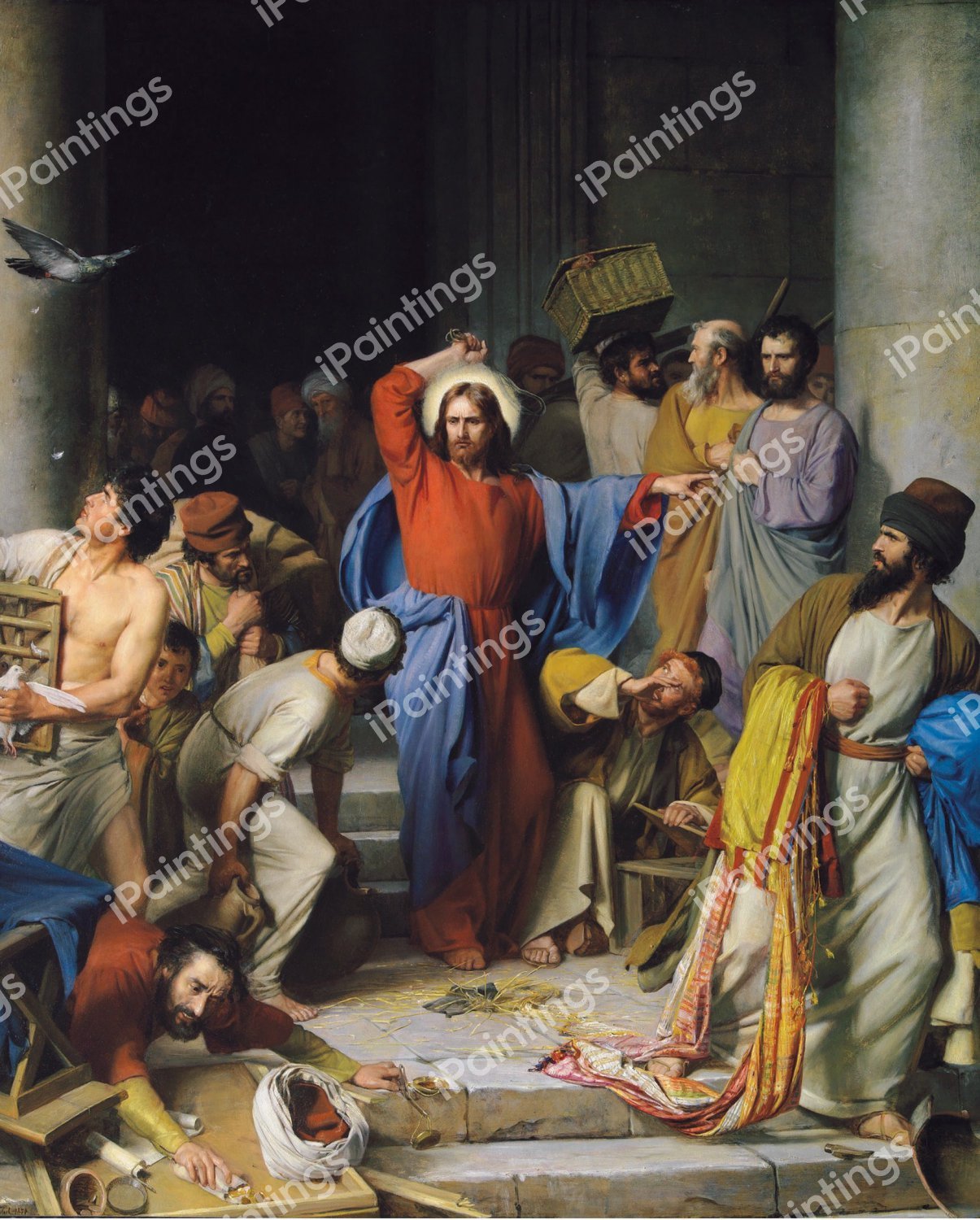 Jesus Casting Out the Money Changers at the Temple (Christ Cleansing the Temple). The painting by Carl Heinrich Bloch